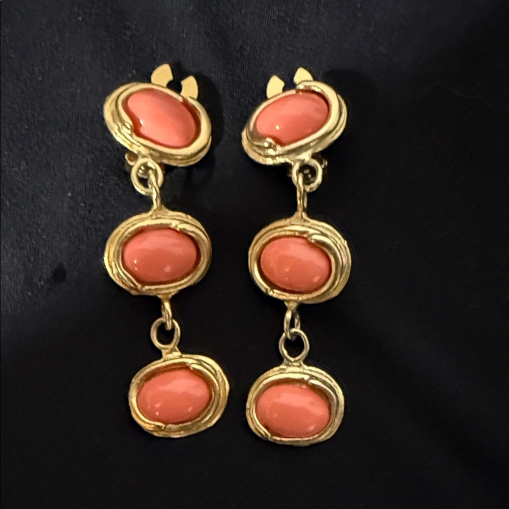 Elegant Gold and Coral Drop Earrings